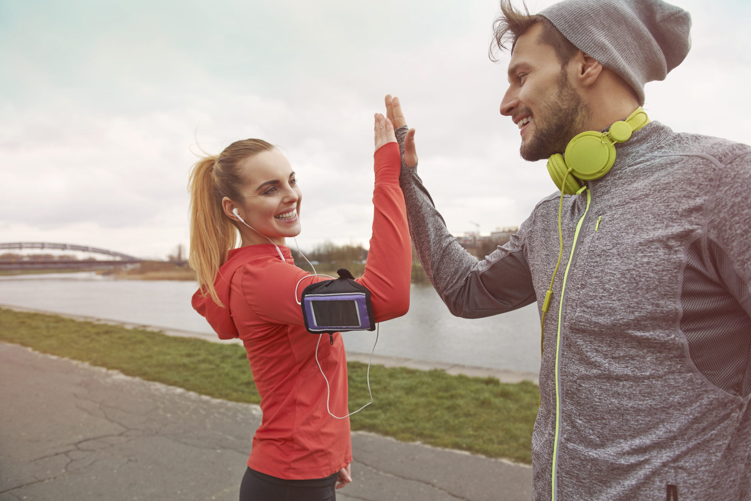 Young people workout highfive